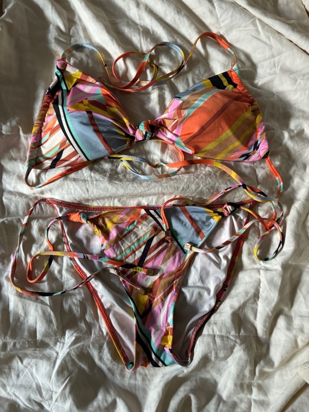 Victoria's Secret Multicolor Stripe Tie Bikini - Orange, Pink, Blue